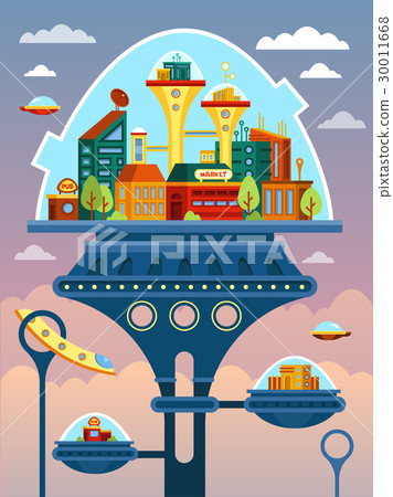 Glass globe or dome covering futuristic town or Glass globe or dome covering futuristic town or 30011668