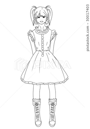 Female idol in Lolita style costume (* Line drawing only, PNG transparent background) 30017403