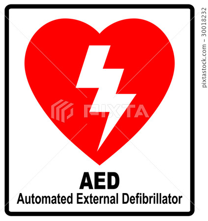 Vector of a red AED Sticker with heart shape and 30018232