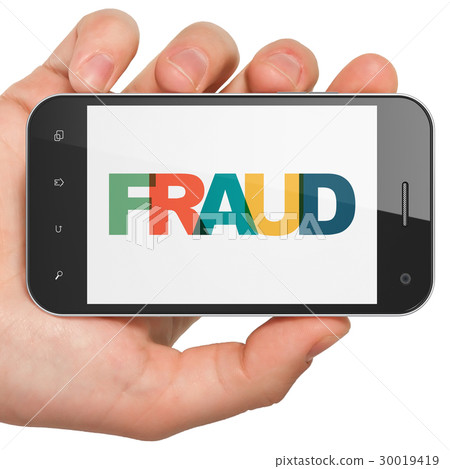 Safety concept: Hand Holding Smartphone with Fraud Safety concept: Hand Holding Smartphone with Fraud 30019419