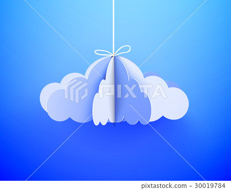 Paper cloud in origami style on the sky background 30019784