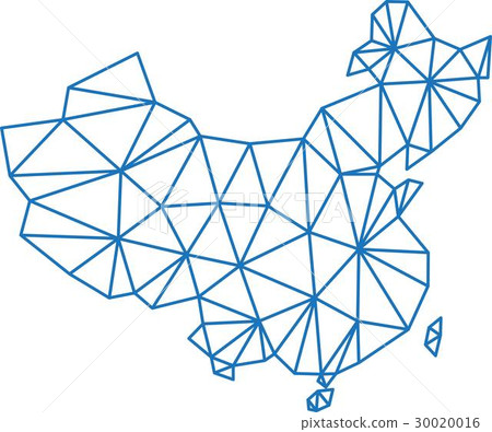 Blue polygon outline China map on white background 30020016