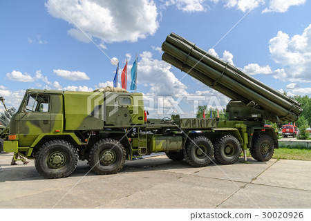 Jet system of volley fire on truck. Russia 30020926