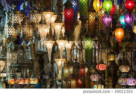 Traditional Turkish lanterns made of colored glass Traditional Turkish lanterns made of colored glass 30021383
