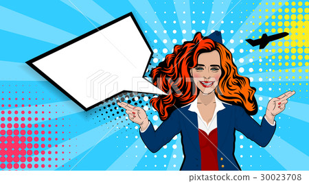 Pop art cartoon comic sexy red stewardess Pop art cartoon comic sexy red stewardess 30023708