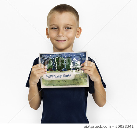 Children painting home winter drawing Children painting home winter drawing 30028341