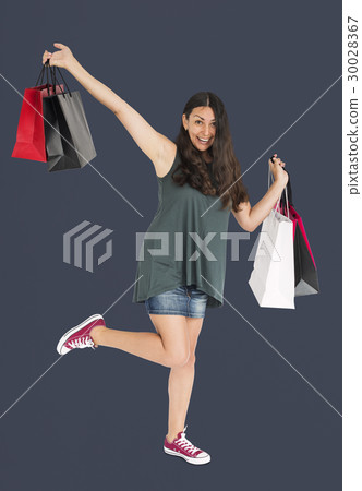 Cheerful Female Shopping Bags Studio Concept 30028367