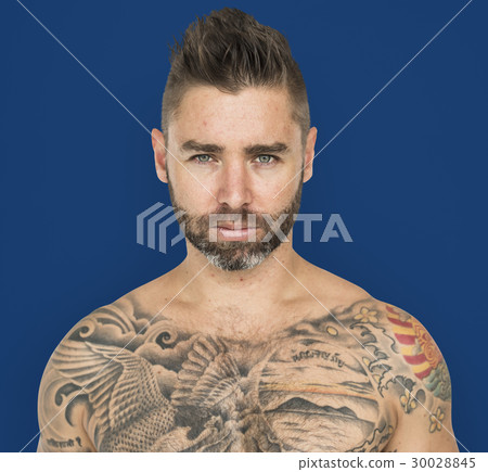 Caucasian Man Tattooed Chest Caucasian Man Tattooed Chest 30028845