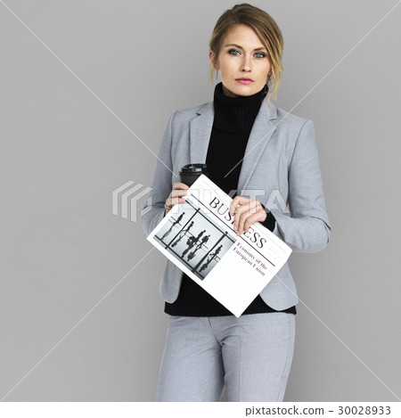 Caucasian Business Woman Newspaper Concept Caucasian Business Woman Newspaper Concept 30028933