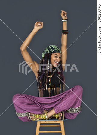 African Woman Smiling Happiness Arms Raised Ecstatic 30029370