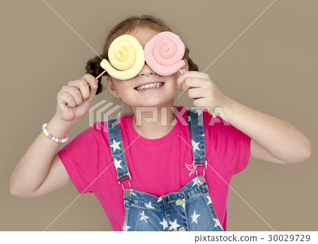 Little Girl Smiling Happiness Studio Portrait Sweet Lollipop Little Girl Smiling Happiness Studio Portrait Sweet Lollipop 30029729