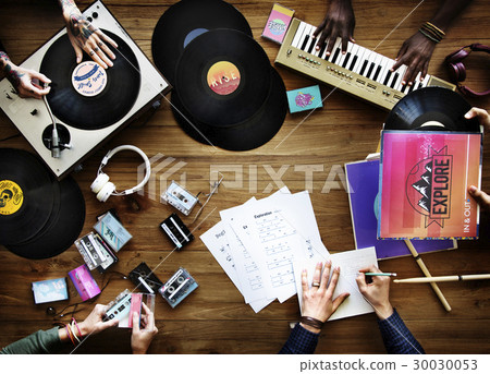 Group of DJ mixing the classic oldschool music vinyl record Group of DJ mixing the classic oldschool music vinyl record 30030053