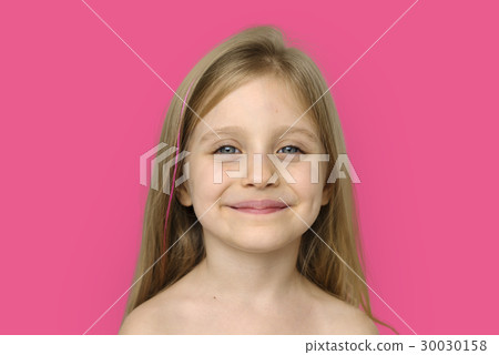 Little Girl Smiling Happiness Bare Chest Topless Studio Portrait Little Girl Smiling Happiness Bare Chest Topless Studio Portrait 30030158
