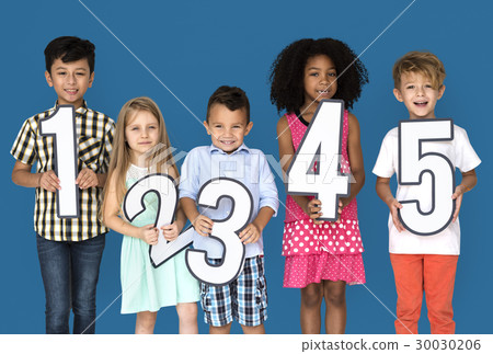 Little Kids Holding Number Smile 30030206