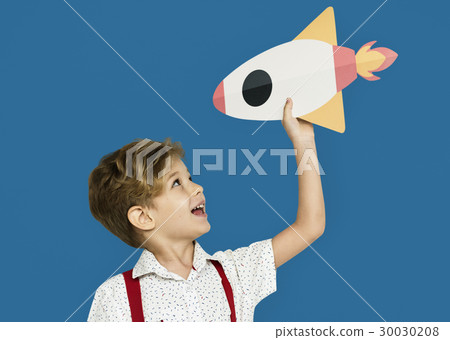 Little Boy Smiling Happiness Paper Craft Arts Rocket Studio Portrait 30030208