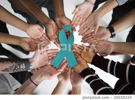 Group of People Holding Ribbon Breast Cancer Concept Group of People Holding Ribbon Breast Cancer Concept 30030324