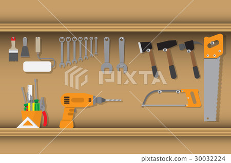 shelf of worker tools equipment shelf of worker tools equipment 30032224