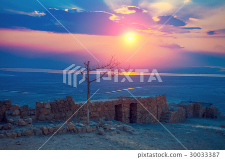 Beautiful sunrise over Masada fortress 30033387