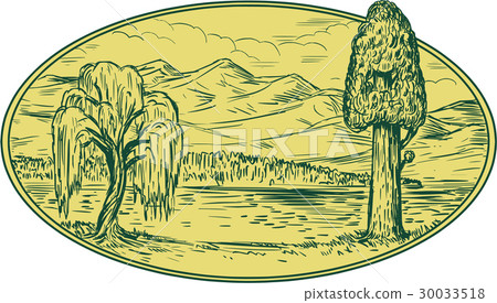 Willow And Sequoia Tree Lake Mountains Oval Willow And Sequoia Tree Lake Mountains Oval 30033518