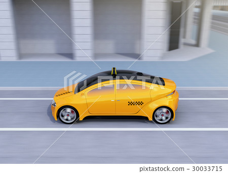 A side image of a yellow taxi running on the road 30033715