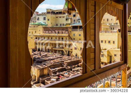 The windows on a terrace of the tanneries in Fes 30034228