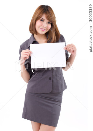 Business woman holding a banner, board, blank card Business woman holding a banner, board, blank card 30035389