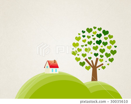 A chimney roofed house on a hill and a heart tree A chimney roofed house on a hill and a heart tree 30035610