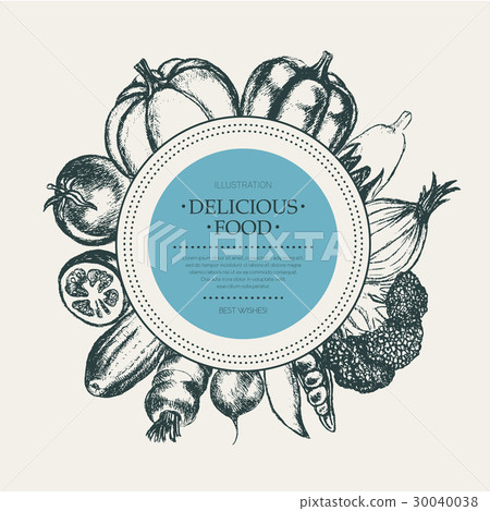 Vegetables - hand drawn round banner. 30040038