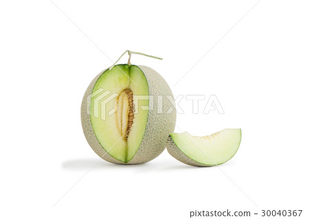 Green cantaloupe melon slices, clipping path 30040367