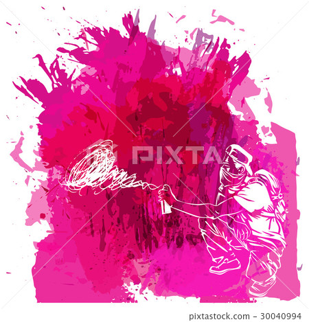 Graffiti guy makes street art on wall 30040994