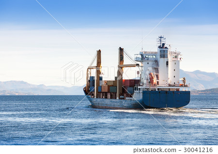 Container ship goes on Norwegian sea, Trondheim 30041216
