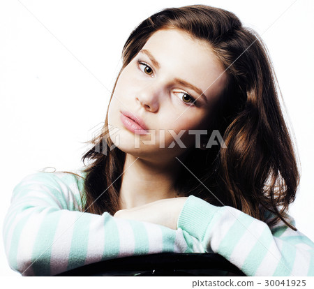 Real Teenage Girl Looking Worried isolated on Real Teenage Girl Looking Worried isolated on 30041925