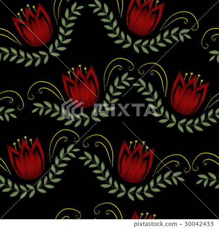 Embroidery trendy floral seamless pattern. Flowers Embroidery trendy floral seamless pattern. Flowers 30042433