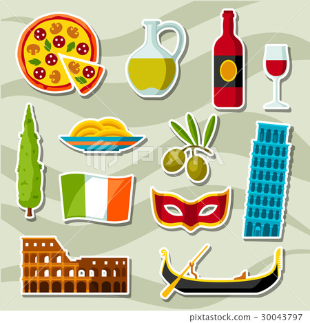 Italy icons set. Italian sticker symbols and Italy icons set. Italian sticker symbols and 30043797