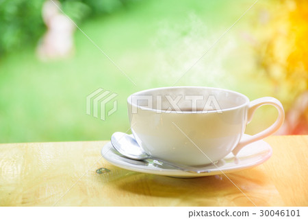Morning coffee cup on wood table 30046101