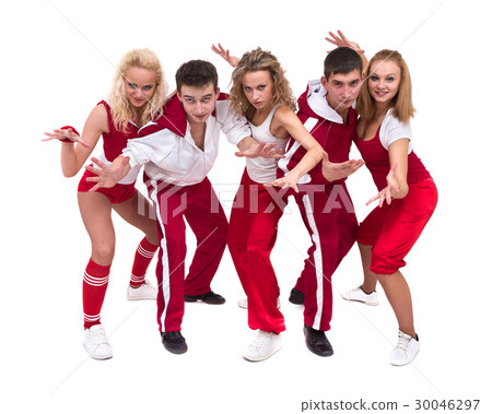Disco dancer team dancing, isolated on white in Disco dancer team dancing, isolated on white in 30046297