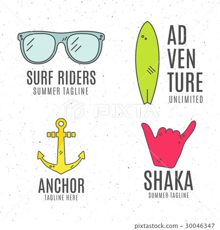 Set of minimalistic surfing logo concepts. Summer Set of minimalistic surfing logo concepts. Summer 30046347
