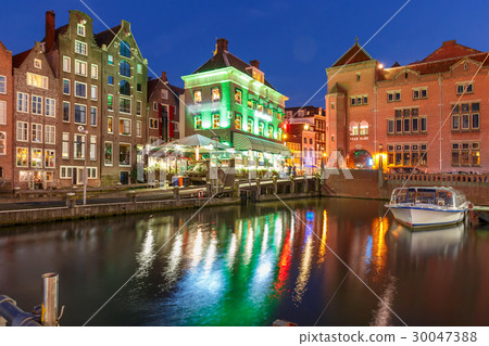 Night dancing houses at Amsterdam, Netherlands. 30047388