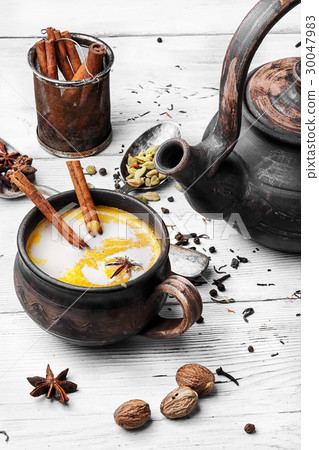 Masala tea in clay mug 30047983