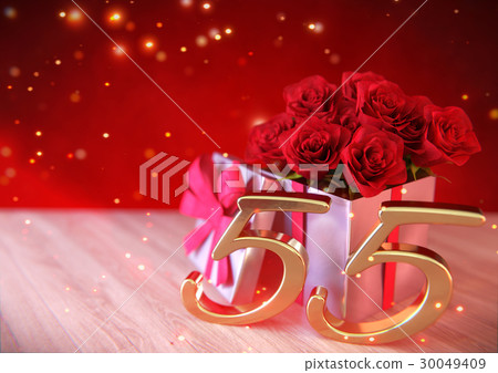 birthday concept with red roses in gift on wooden birthday concept with red roses in gift on wooden 30049409