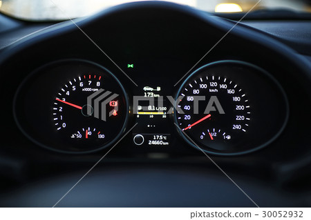 Stylish black car interior close-up details Stylish black car interior close-up details 30052932