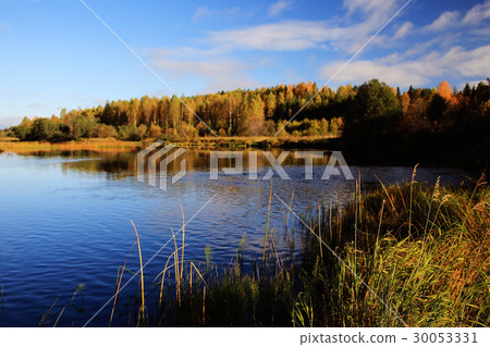 Autumn forest lake sky 30053331