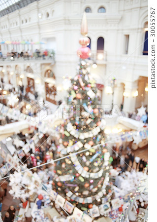 Christmas tree lights blurred background New Year toy 30055767