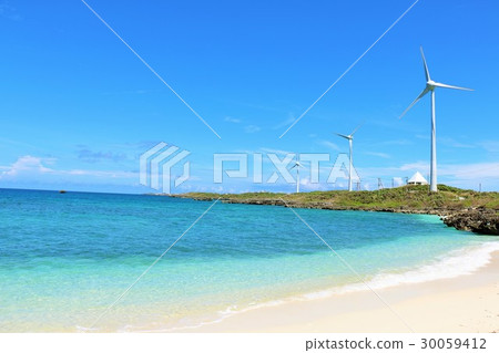 Blue sea of Miyakojima and wind power generation 30059412