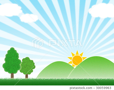 草原和山脈和樹木 30059963