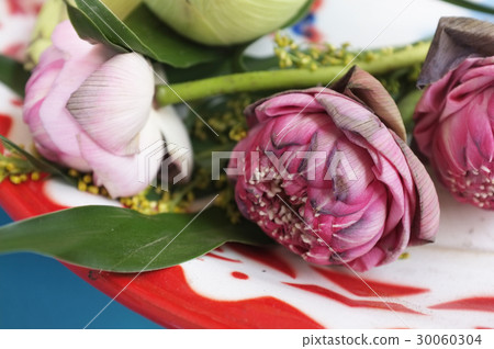 Thai traditional culture , Offering flowers to Bud Thai traditional culture , Offering flowers to Bud 30060304