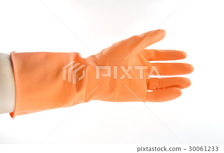 hand in a orange glove hand in a orange glove 30061233