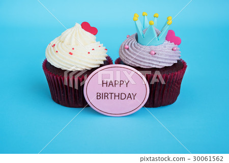 Happy birthday cupcake with crown and red heart Happy birthday cupcake with crown and red heart 30061562