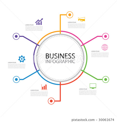 6 thin line business infographic circle template. 30061674
