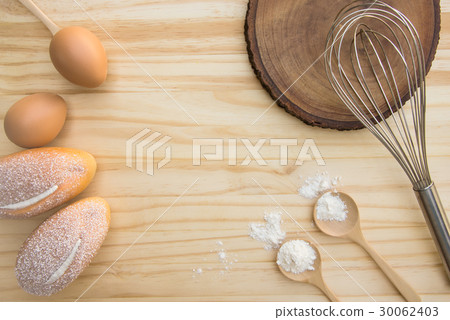 Tools and Ingredients for baking, top view Tools and Ingredients for baking, top view 30062403